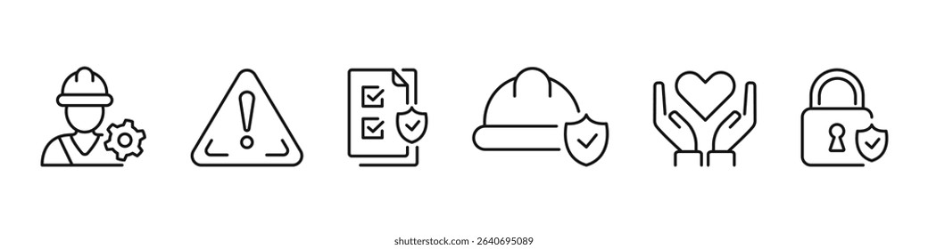 Work safety icon set. Safety, health, protection, insurance, regulations and hazards. Vector.