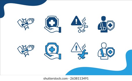 Work safety icon set with Injury, Assurance, Hazard and Accident