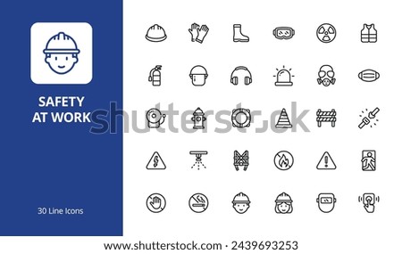 Work Safety Icon Set with line style. A versatile collection perfect for UI, infographics, or social media content related to construction, safety at work, or occupational health and safety.
