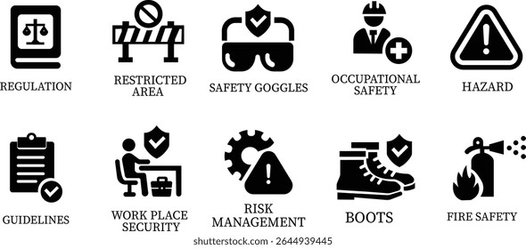 Work safety icon set.Warning sign safety first clip art collection for under construction.Obstacle vector illustration.Icon vector for safety and health at work with safety first.