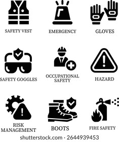 Work safety icon set.Warning sign safety first clip art collection for under construction.Obstacle vector illustration.Icon vector for safety and health at work with safety first.