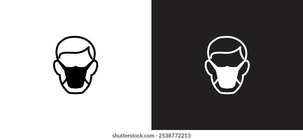 Work Safety icons in the form of protective masks, Protective equipment icons, Work safety signs in black and white background.