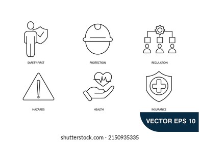 Symbol für Arbeitssicherheit eingestellt. Arbeitssicherheitspaket-Vektorelemente für Infografik-Web