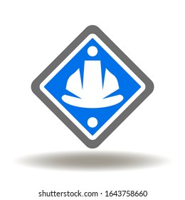 Work Safety Industry Construction Equipment Logo. Hard Hat Caution Sign. Safe Head Health First Industrial Tool Icon Vector.