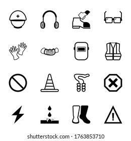 Conjunto de iconos de la línea de seguridad del trabajo, información de iconos de seguridad de la industria y fábrica para el lugar de trabajo de seguridad 