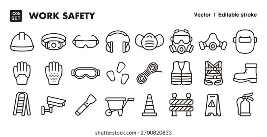 Work safety line icon set. Vector editable stroke icon.