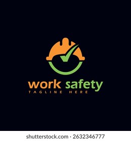work safety logo design creative check mark construction cap modern minimal concept