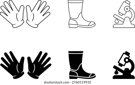 Work Safety and Science Equipment Icons Set