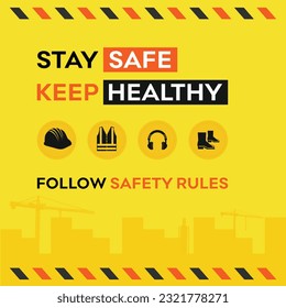 Work Safety Site Board 1x1. Construction, Industrial Workers Safety, Awareness Poster