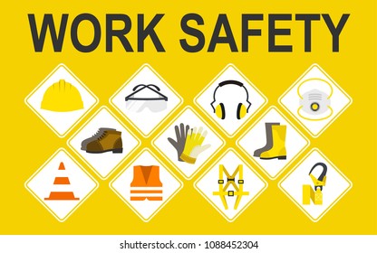 Work Safety Vector Icons Set, Vector Illustration, Safety And Accident, Industrial Safety Cartoon