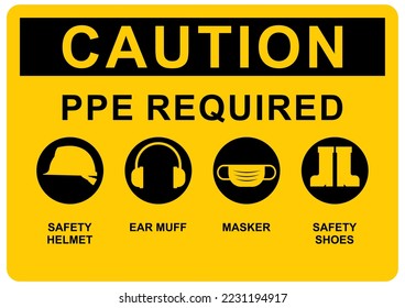 Work safety warning signs. Obligation and mandatory to wear personal protective equipment.