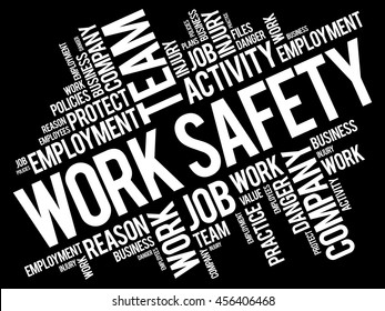 Work Safety word cloud collage with terms such as employee, company, business concept background