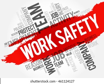 Work Safety Word Cloud Collage With Terms Such As Employee, Company, Business Concept Background