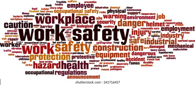 Work safety word cloud concept. Vector illustration