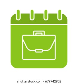 Work schedule glyph color icon. Calendar page with briefcase. Silhouette symbol on white background. Negative space. Vector illustration