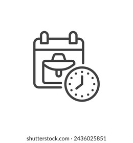 Work Schedule line icon. Working time linear style sign for mobile concept and web design. Calendar with briefcase and clock outline vector icon. Symbol, logo illustration. Vector graphics