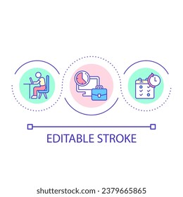 Work schedule loop concept icon. Job timetable. Business time management. Prevent burnout abstract idea thin line illustration. Isolated outline drawing. Editable stroke. Arial font used