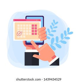Work schedule planning calendar concept. Vector flat cartoon design graphic illustration
