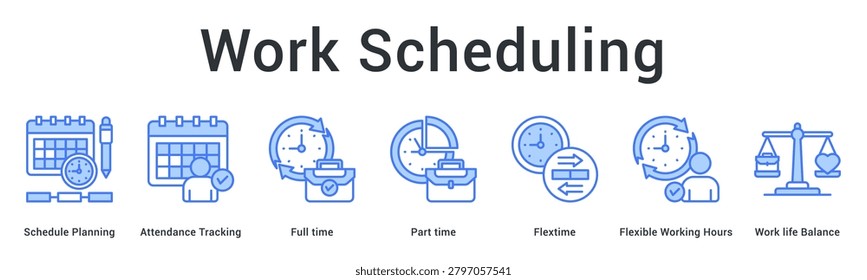 Work schedule planning covering attendance tracking, full time, part time, flextime, flexible hours, and work life balance