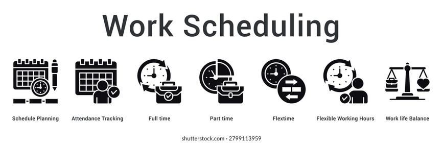 Work schedule planning covering attendance tracking, full time, part time, flextime, flexible hours, and work life balance