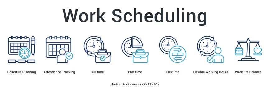 Work schedule planning covering attendance tracking, full time, part time, flextime, flexible hours, and work life balance