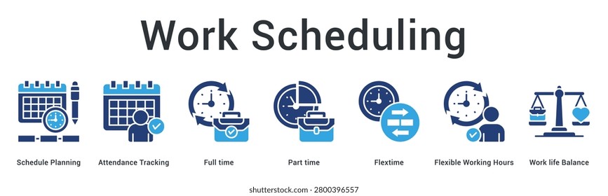 Work schedule planning covering attendance tracking, full time, part time, flextime, flexible hours, and work life balance