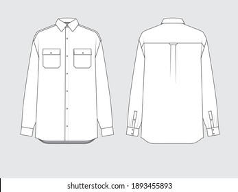 work shirt, front and back, drawing flat sketches with vector illustration by sweettears
