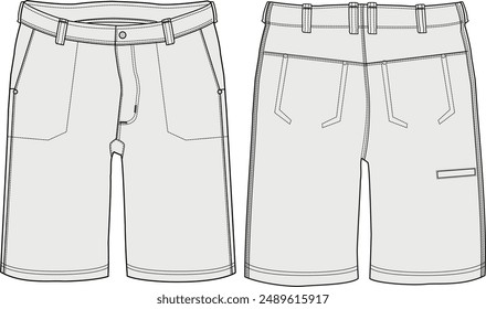 Work shorts technical fashion illustration CAD template