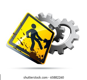 work sign and gears icon