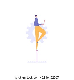 work skills. reliable workers. multitasking. obstacles and challenges at work. an experienced employee or staff is at work. expert and professional. flat cartoon illustration. concept design