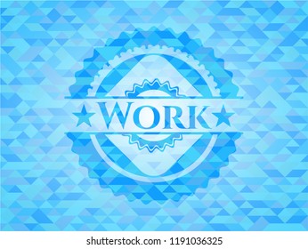 Work sky blue emblem. Mosaic background