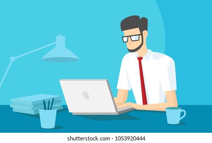 Work smart with technology on desktop business lifestyle in flat graphic design