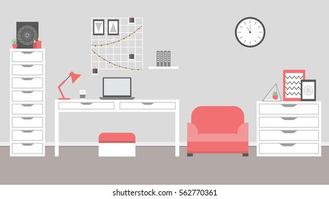 Work space in black and white with red elements. Vector illustration