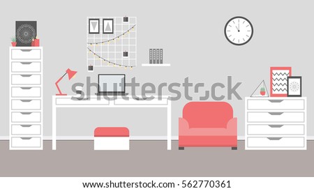 Work space in black and white with red elements. Vector illustration
