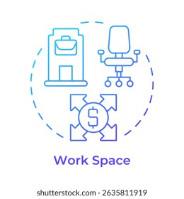 Work space blue gradient concept icon. Professional environment. Business, corporate. Round shape line illustration. Abstract idea. Graphic design. Easy to use in infographic, brochure