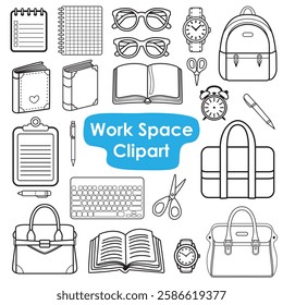 Work Space Clipart - Office and Study Doodle Vector Set