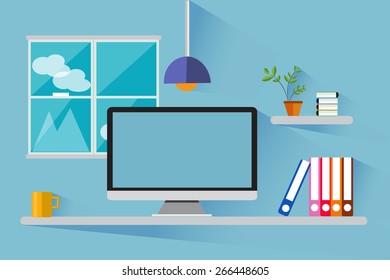 Work space computer vector illustration of modern home.