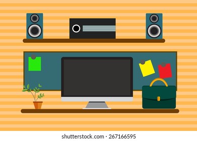 Work space computer vector illustration for working.