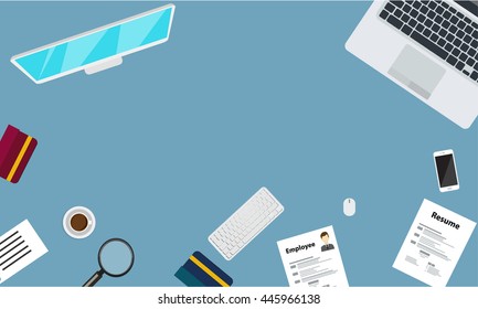 Work space Flat design top view tools foe management.