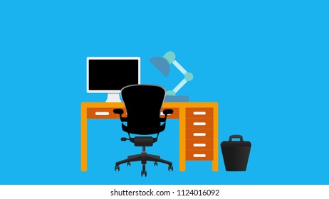 Work space Front view of designer desk with white computer Vector