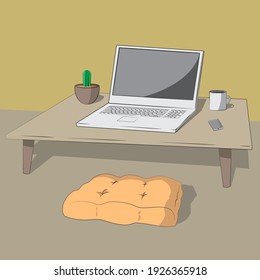 Work space at home  in earth tone mood.