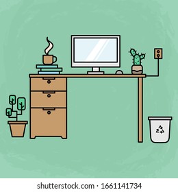 iconos de espacio de trabajo para diseñador o empleado con diseño plano de esquema