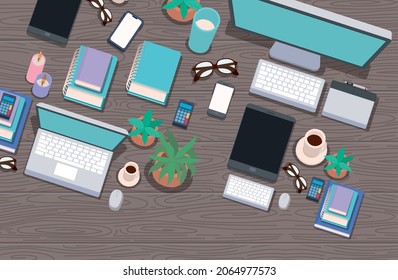 work space illustration with items