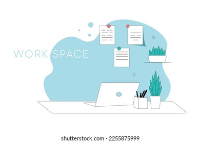 Work space. Online education concept. Vector illustration