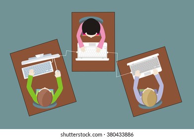 Work space people for table design flat. Top view workplace and office workplace, office interior, office and work, business worker, table interior, workspace place, laptop workspace table