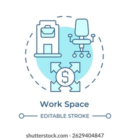 Work space soft blue concept icon. Professional environment. Business, corporate. Round shape line illustration. Abstract idea. Graphic design. Easy to use in infographic, brochure