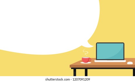 Work space wallpaper. free space for text. coffee cup. label. poster.