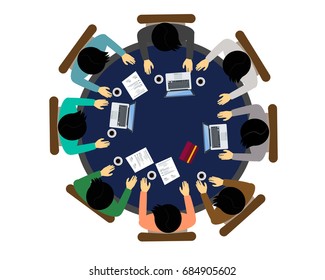 Work space  working group brainstorming, startup. Flat vector illustration.