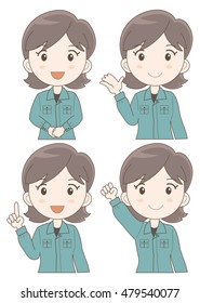 Work staff woman expression set / Four variations vector illustration set Type-B