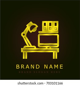 Work station golden metallic logo